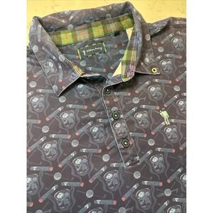 William Murray Golf Performance Polo Shirt Blue Cigars Whiskey Print Men Large
